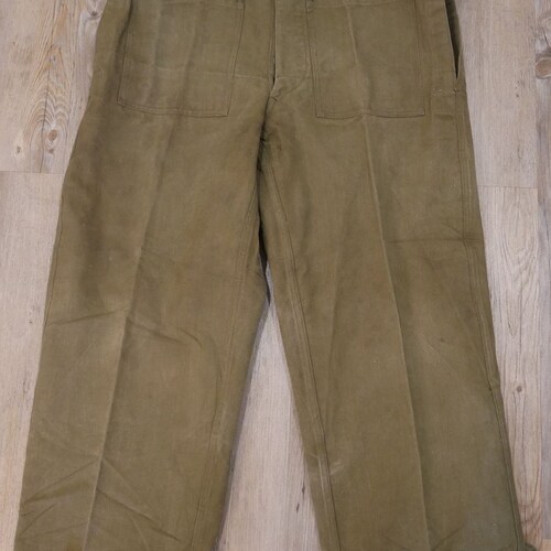 Pantalon Cargo Suédois Vintage – Années 60 – Taille Haute – Armée – Vert Kaki