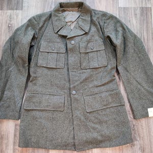Vintage Military Wool Jacket - Swedish Army M39/M58 - Grey-Green - Workwear Style
