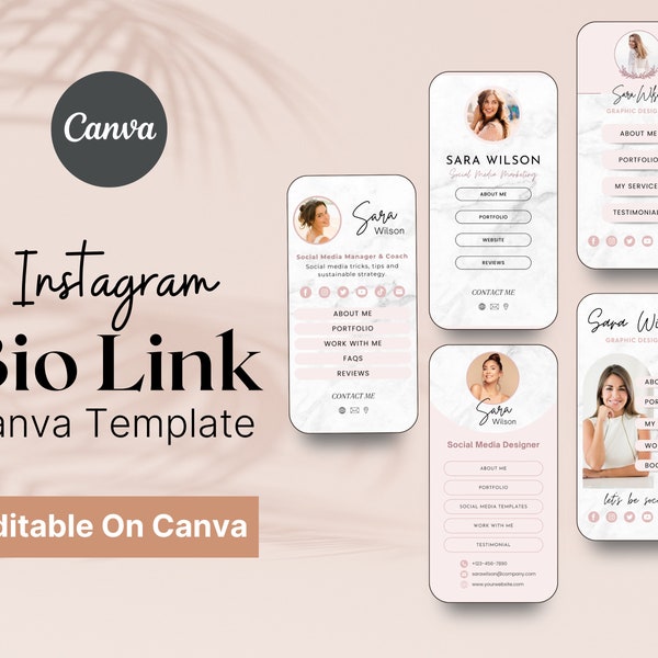 5 Link In Bio Instagram Canva Template, Pink Landing Page Design, website links, Business Page Template, Digital Download.