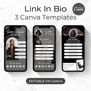 Link In Bio Instagram Canva テンプレート、ランディング ページ デザイン、Web サイト リンク、ビジネス ページ テンプレート、デジタル ダウンロード。