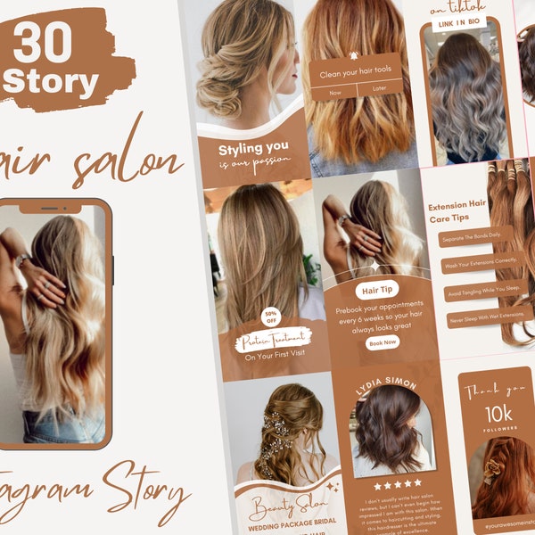 Hair salon Instagram Story Templates, Hair Story Template, Hairdresser Instagram Template,  Esthetician Instagram Story Template, Boho Salon