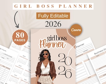 Girl Boss 2026 Planner, Business Planner, Editable Canva Template (Digital Download)