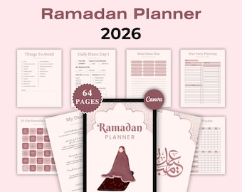 Ramadan Planner 2026, Editable Canva Template, Printable PDF (Digital Download)