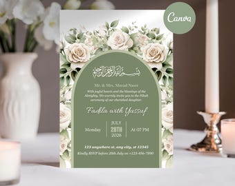 Muslim Wedding Invitation Template, Editable Nikah Card, Islamic Walima Invite (Digital Download)