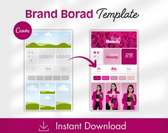 Pink Brand Board Template, Canva Brand Guide, Branding Kit (Digital Download)