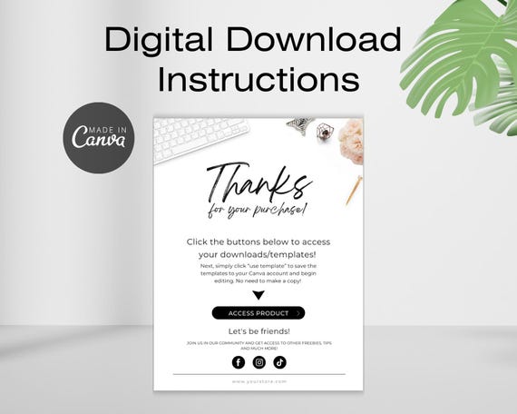 Digital Download Instruction Template, Canva Instructions, Digital Product Canva, Template Link, Link Page, Pdf Canva , Thank You Purchase.