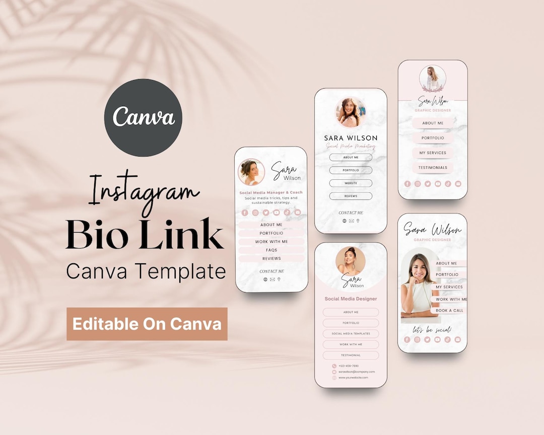 5 Link in Bio Instagram Canva Template, Pink Landing Page Design ...