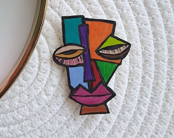 Unique handmade Polymer clay brooch with Abstract painting fun face fashion jewelry Handmade colorful brooch mosaic stained glass imitation