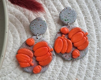 Handmade Polymer clay earrings fashion jewelry Dangle earrings very light Halloween jewelry Halloween art Pumpkin earrings