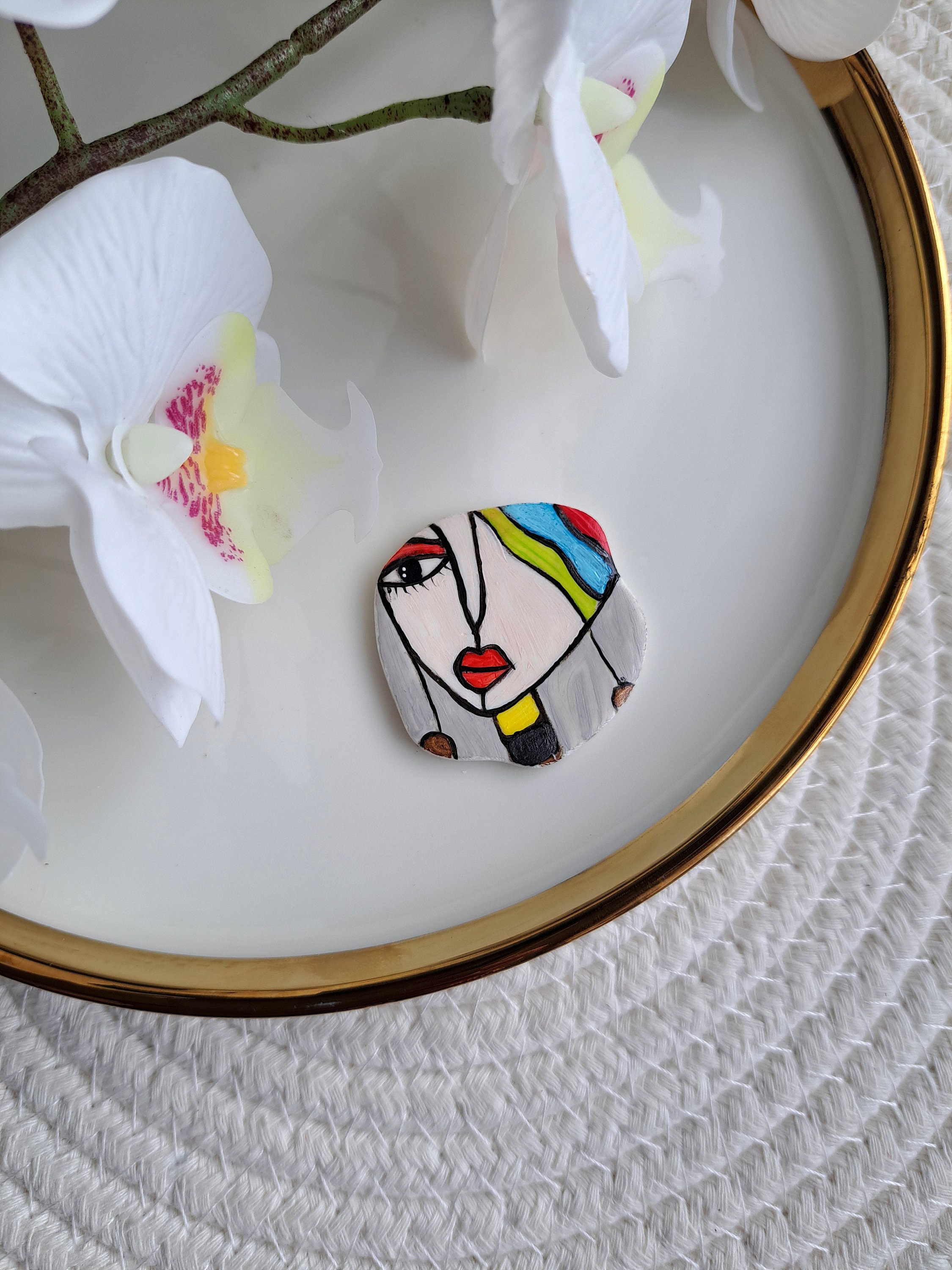 Unique Handmade Polymer Clay Brooch With Colorful Acryl Painting Fun ...