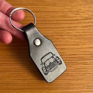 Classic Mini Cooper Portrait Leather Key Ring (optional personalisation)