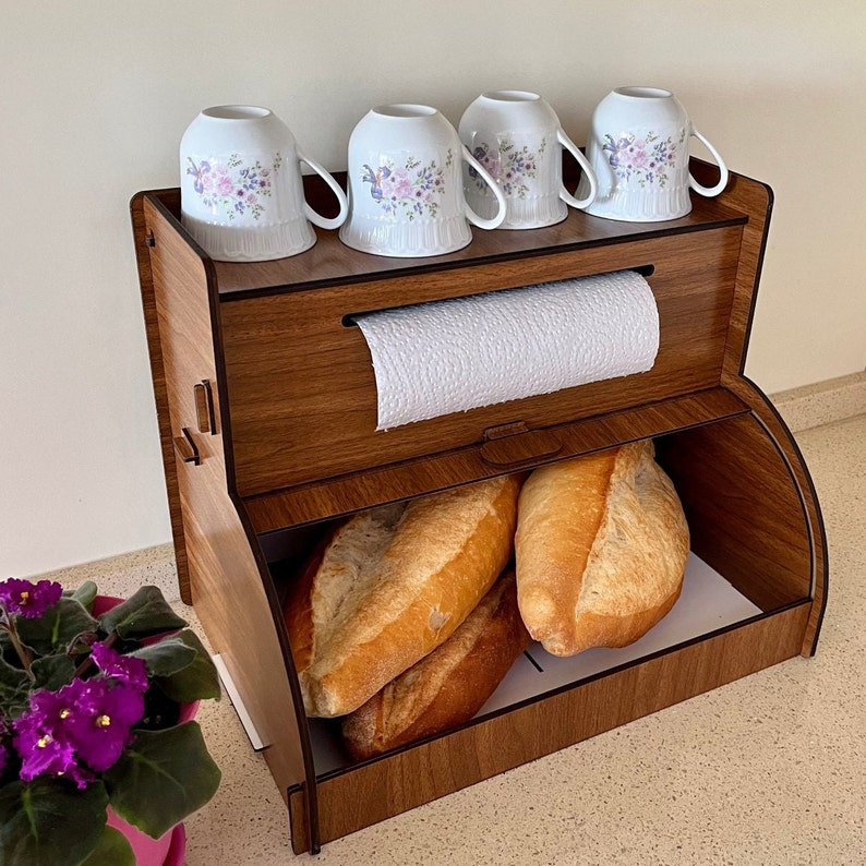 Wooden Bread Box, Paper Towel Holder, Sliding Lid Bread Basket With