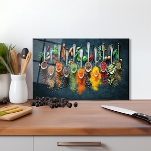 Colorful Spices Tempered Glass Cutting Board: Kitchen Decor