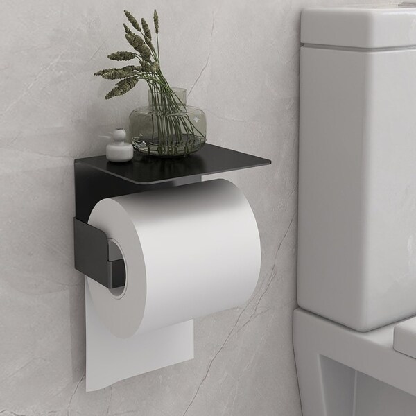 Porte-papier hygiénique en métal avec étagère, cintre pour rouleau de salle de bain, mural en acier inoxydable, organisateur de Wc, accessoires, noir et blanc