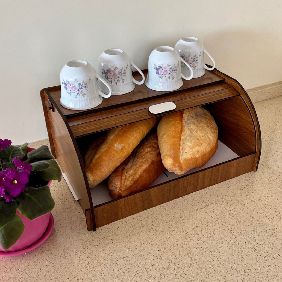 Wooden Bread Box Sliding Lid Bread Basket With Storage Etsy