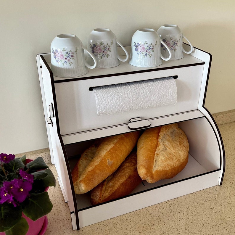 Wooden Bread Box, Paper Towel Holder, Sliding Lid Bread Basket With