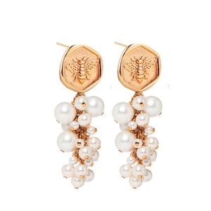 Cluster Pearl Earrings, Dangling Pearl Earring, Hand made Real Pearl Earrings,  Bridal Pearl Earrings. Baroque Pearl Earrings