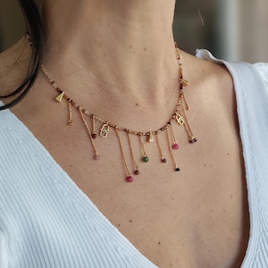 Tiny Gemstone Beaded Necklaces, Colorful Natural Stone Necklace, Delicate Gemstone Choker, Layering Necklace, Summer Necklace