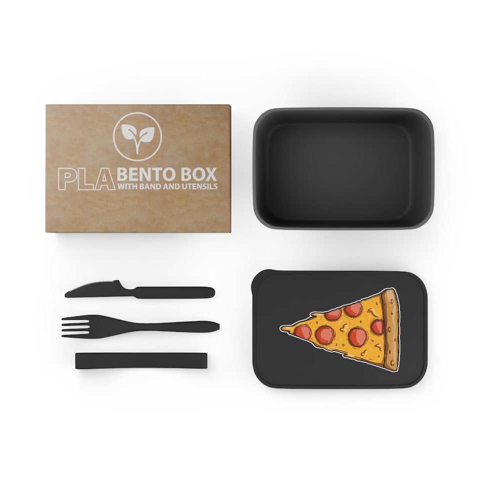 Discover Pizza PLA Bento Box with Band and Utensils