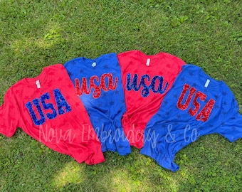 USA Applique Tshirt, Fourth of July Monogram Top, USA Shirt, 4th of July Shirt, Embroidered TShirt, 4th of July, Fourth of July Apparel