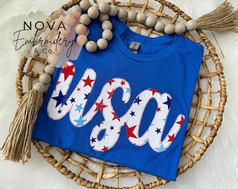 USA TShirt, USA Applique TShirt, Fourth Of July Top, USA Shirt, 4TH Of July Shirt, Embroidered Tshirt, 4th Of July Apparel, 4th Of July Tee