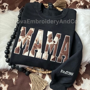 Embroidered Mama Cow Sweatshirt, Mama Cow Sweater, Applique Sweater, Personalized Sweater, Custom Mama Sweater, Gifts For Mom