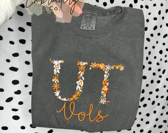 TN Vols shirt, Embroidered Vols TShirt, Embroidered Vols  Shirt, Tennessee Volunteers Shirt, Floral Embroidery, Vols Shirt, TN Vols Gift