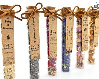 Baby Shower Tea Favors for Guests in Bulk, Tea Party Favors, Girl and Boy Baby Shower, Boho Baby Shower, Fruit, Flower, Herb Tea Tube 4.92"