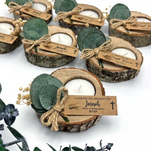 Eucalyptus Wooden Candle Favors: Baptism, First Communion