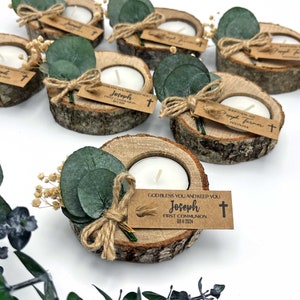 Bougie en bois d'eucalyptus, cadeaux de baptême, cadeaux de première communion, bougie de baptême pour invités en vrac, cadeau de baptême garçon, cadeau de baptême fille