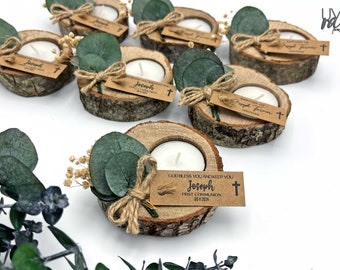 Eucalyptus Wooden Candle Favors: Baptism, First Communion