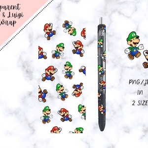 Transparent Mario & Luigi Digital Pen Wrap Template|Pen Wrap PNG|Pen Wrap Cut File|Pen Wrap Jpeg|Epoxy Pen Wrap PNG|InkJoy Pen