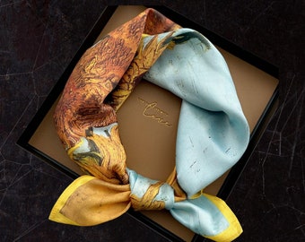 Silk Square Scarf, Women's Scarf, Van gogh sunflower scarf, Fashion Scarf, Headband,  flower scarf ,Van Gogh's Sunflowers,55*55cm/#3