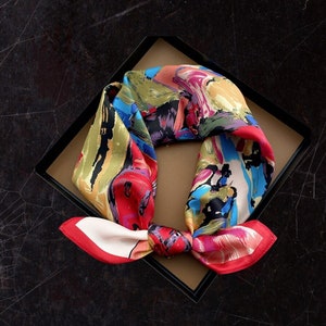Silk Square Scarf, Women's Scarf, Fashion Scarf, Bandana, Headband, van gogh paint scarf ,Bag Accessory, Gift Idea flower scarf ,55*55cm/19