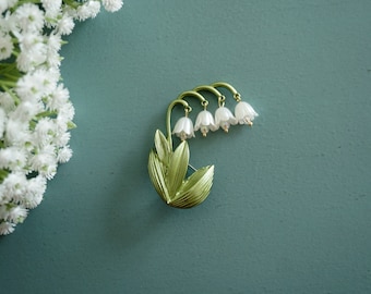 Lily brooch, Lily Of The Valley brooch, Lily Floral  brooch, Lily Pearl  brooch,wedding gift ,May birthday gift