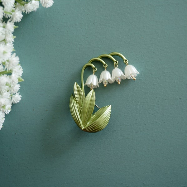 Lily brooch, Lily Of The Valley brooch, Lily Floral  brooch, Lily Pearl  brooch,wedding gift ,May birthday gift