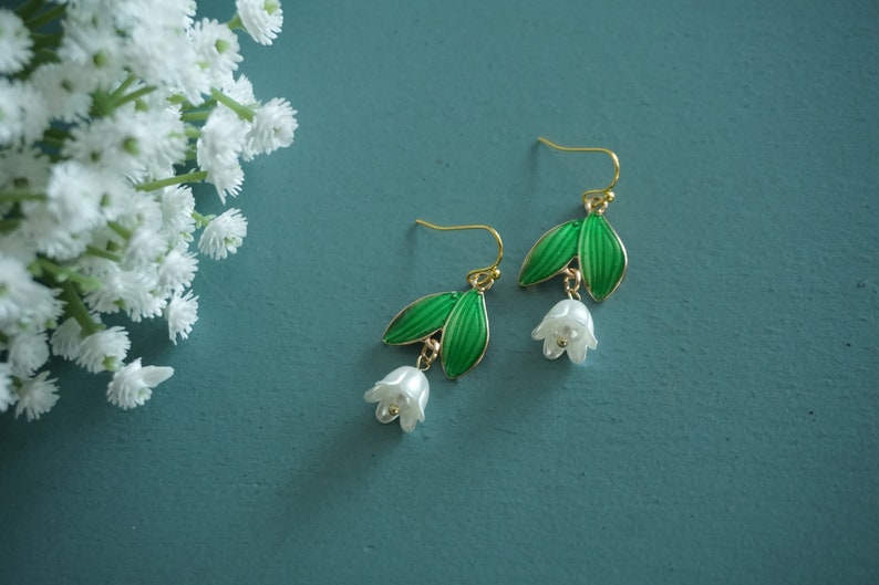 Lily earrings, Lily Of The Valley earrings, Lily Floral earrings, Lily Pearl earrings,wedding earrings ,May birthday earrings image 1