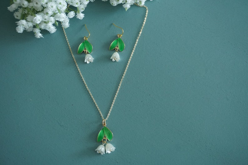 Lily earrings, Lily Of The Valley earrings, Lily Floral earrings, Lily Pearl earrings,wedding earrings ,May birthday earrings image 9