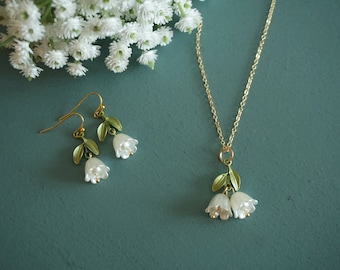 Lily Necklace, Lily Of The Valley Necklace, Lily Floral Necklace, Lily Pearl Necklace, Lily Choker Necklace, Lily Flower Necklace,
