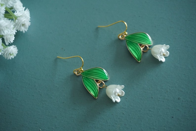 Lily earrings, Lily Of The Valley earrings, Lily Floral earrings, Lily Pearl earrings,wedding earrings ,May birthday earrings image 4