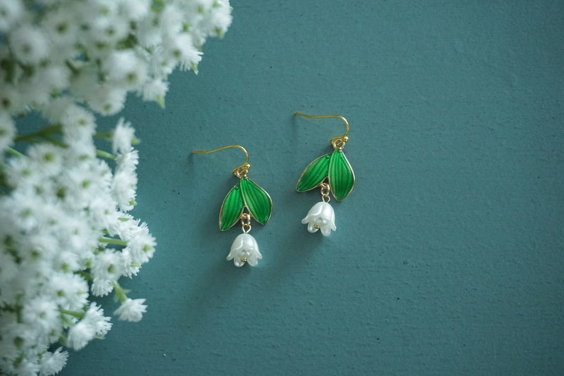 Lily earrings, Lily Of The Valley earrings, Lily Floral earrings, Lily Pearl earrings,wedding earrings ,May birthday earrings image 6