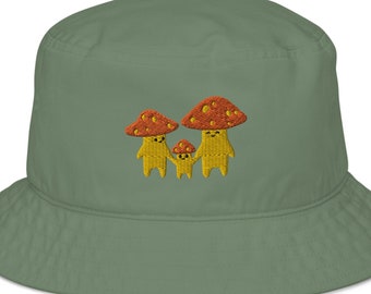 Mushroom Bucket Hat Unisex Mushroom Hat for Men and Women Embroidered Organic Bucket Cap
