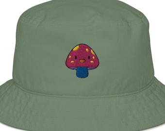 Mushroom Bucket Hat Unisex Mushroom Hat for Men and Women Embroidered Organic Bucket Cap