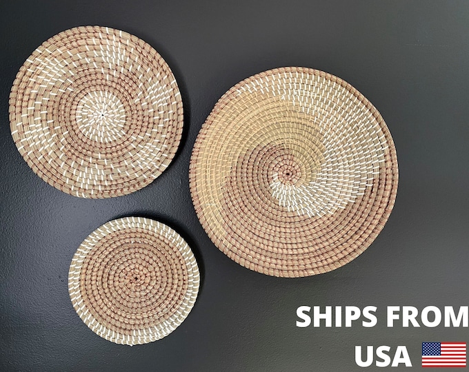 Set of 3 Woven Wall Baskets Decor, Round Hanging Wall Basket, Boho Wall