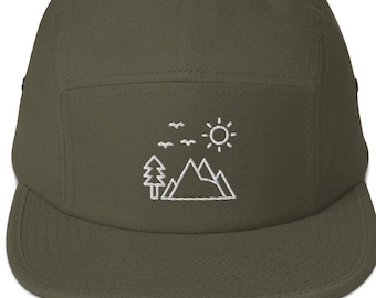 Nature Five Panel Hat Mountain and Tree Five Panel Cap - Multiple Colors - 5 Panel Hat