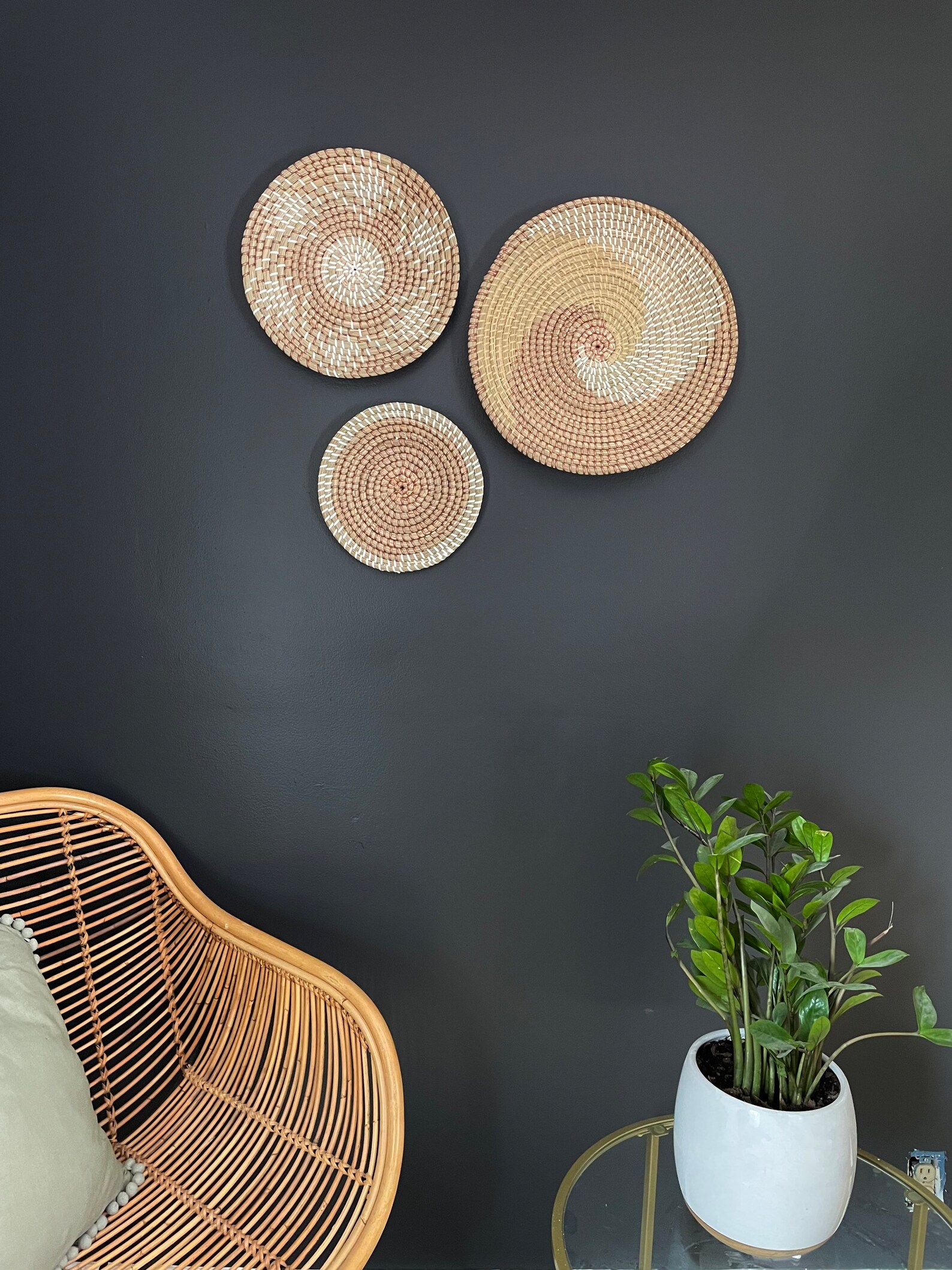 Set of 3 Woven Wall Baskets Decor Round Hanging Wall Basket - Etsy