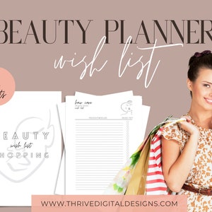 Beauty Wish List Printables | Beauty-Shopping | Schminke | Haut + Körperpflege | Duft | Nagelpflege | Haarpflege | A5 | A4 | US | Happy Planner