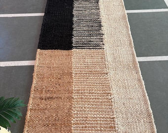 Tapete de corredor de juta - Tapete de corredor de juta de cânhamo feito à mão, tapete vintage de tamanho personalizado, tapete de corredor de juta natural, decoração boêmia, tapete de cabeceira 8x10