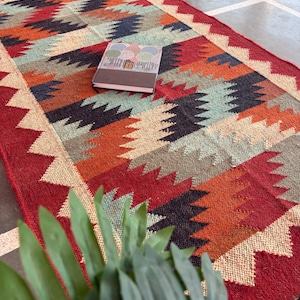 Traditional Kilim Rug- Wool and Jute Rug Handmade Wool Kilim Rug Boho Rug Flatweave Rug Area Rug Rug for Living Room Bohemian Rug 8x10 9x12
