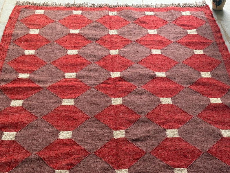 Wool Jute Rug Handwoven Rug Boho Rug Vintage Decor Rug Hallway Kilim Runner  Custom Size Rug Bohemian Rug BedRoom Rug living Room Rug 8x10